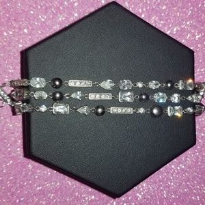Geometric Shaped Crystal and Black Pearl Bracelet